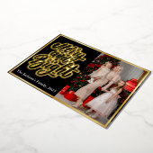 タイポグラフィエレガントプレイドメリークリスマス2写真 箔シーズンカード (回転した状態)