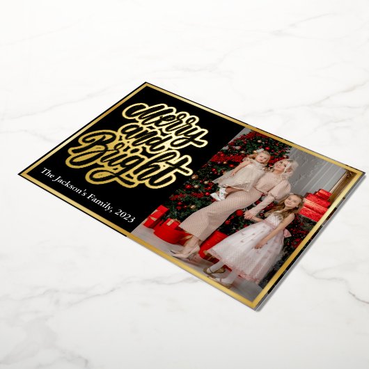 タイポグラフィエレガントプレイドメリークリスマス2写真 箔シーズンカード (回転した状態)