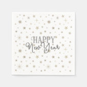 タイポグラフィエレガントホワイトグレースターズハッピーニューイヤー スタンダードカクテルナプキン (正面)