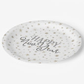 タイポグラフィエレガントホワイトグレースターズハッピーニューイヤー ペーパープレート (アングル)