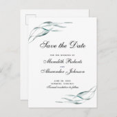 タイポグラフィエレガントユーカリ離れス日付の保存 案内ポストカード (正面/裏面)