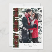 タイポグラフィエレガントレッドグリーンプレイドクリスマスフォト シーズンカード (正面)