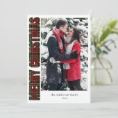 タイポグラフィエレガントレッドグリーンプレイドクリスマスフォト シーズンカード (スタンド正面)