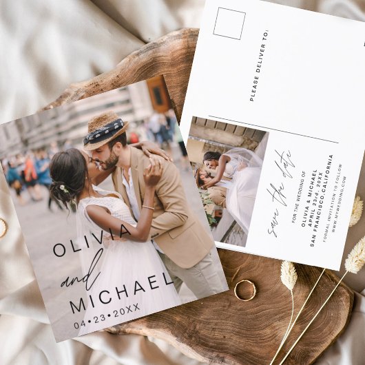 タイポグラフィエレガント写真ミニマルな日付を保存 ポストカード