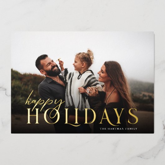 タイポグラフィエレガント格子戸ハッピーホリデー写真 箔シーズンカード (正面)