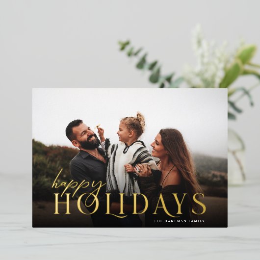 タイポグラフィエレガント格子戸ハッピーホリデー写真 箔シーズンカード (立ち正面)