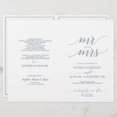 タイポグラフィエレガント結婚式 プログラムほこりっぽい青 – SP (正面/裏面)