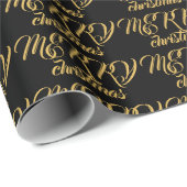 タイポグラフィエレガント金ゴールドブラックメリークリスマス ラッピングペーパー (ロールコーナー)