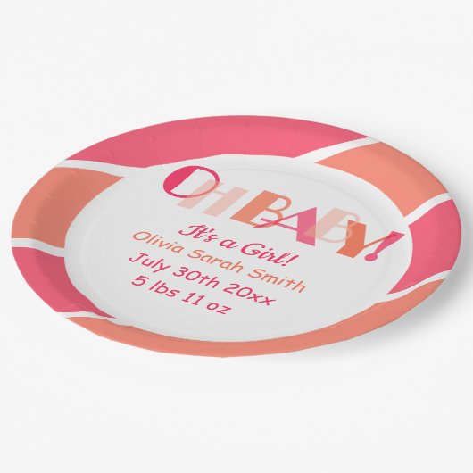 タイポグラフィオベビーコーラルモダンベビーシャワー ペーパープレート (アングル)