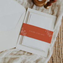 タイポグラフィオレンジのフローラウェディング招待ベリーバンド 招待状ベリーバンド