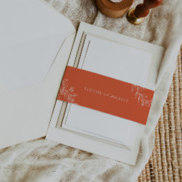 タイポグラフィオレンジのフローラウェディング招待ベリーバンド 招待状ベリーバンド