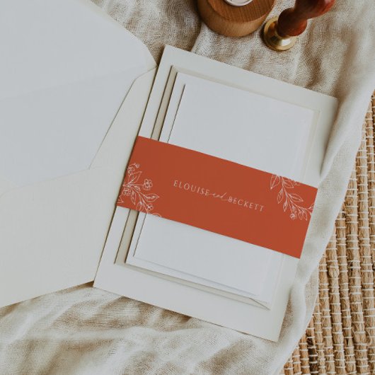 タイポグラフィオレンジのフローラウェディング招待ベリーバンド 招待状ベリーバンド