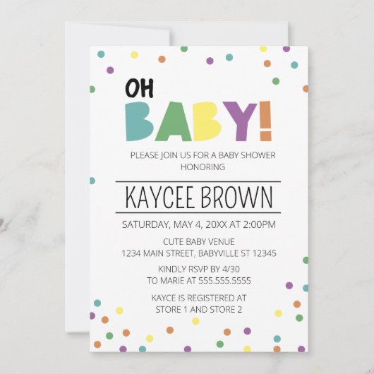 タイポグラフィオ鮮やかーベビーベビーシャワー招待状 招待状 (正面)