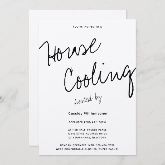 タイポグラフィカジュアルハウスクーリングパーティの招待状 (正面/裏面)