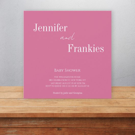 タイポグラフィカップルモダンピンクの赤ちゃんシャワー 招待状