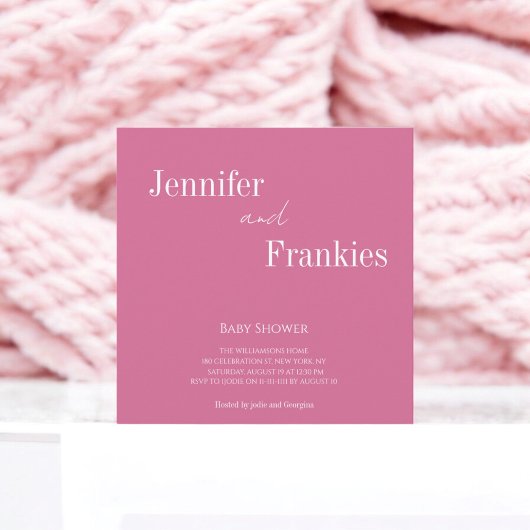 タイポグラフィカップルモダンピンクの赤ちゃんシャワー 招待状