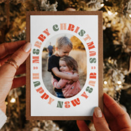 タイポグラフィカラフルオーバルクリスマスホリデーカード シーズンカード