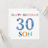 タイポグラフィカラフルハッピーバースデーソン カード (正面/裏面インサイチュ)