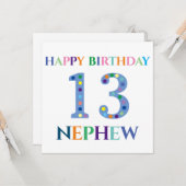 タイポグラフィカラフルハッピーバースデー13甥 カード (正面/裏面インサイチュ)