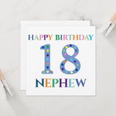 タイポグラフィカラフルハッピーバースデー18甥 カード (正面/裏面インサイチュ)