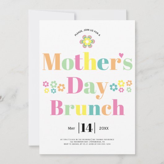 タイポグラフィカラフルマザーズ昼ブランチ招待状 招待状 (正面)