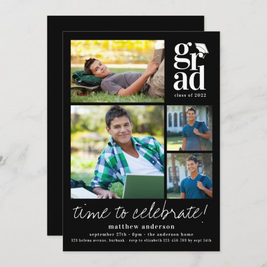 タイポグラフィキャップ写真卒業 招待状 (正面/裏面)