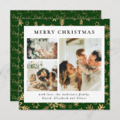 タイポグラフィクラシックグリーン | 家族の写真クリスマス シーズンカード (正面/裏面)