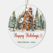 タイポグラフィクラシックハッピーホリデーズジンジャーパン セラミックオーナメント (左)