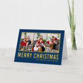 タイポグラフィクラシックフォトコラージブルークリスマス 箔シーズンカード (正面)