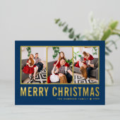 タイポグラフィクラシックフォトコラージブルークリスマス 箔シーズンカード (立ち正面)