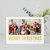 タイポグラフィクラシックフォトコラージュメリークリスマス 箔シーズンカード (立ち正面)