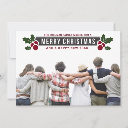 タイポグラフィクラシックラベルメリークリスマスフォト シーズンカード (正面)