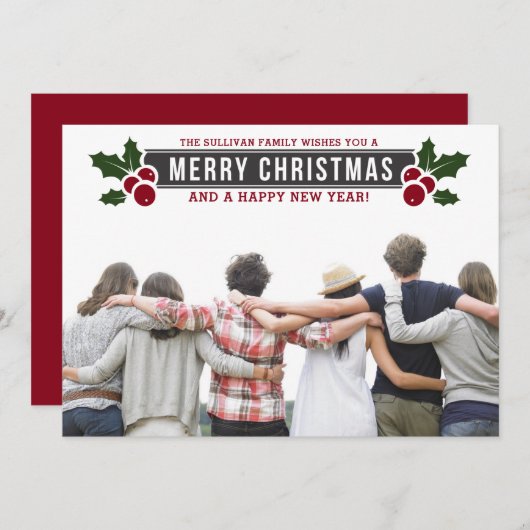 タイポグラフィクラシックラベルメリークリスマスフォト シーズンカード (正面/裏面)