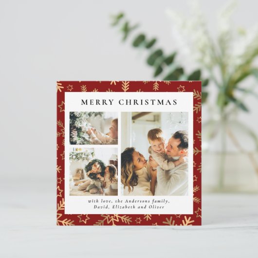 タイポグラフィクラシックレッド | 家族の写真クリスマス シーズンカード (スタンド正面)