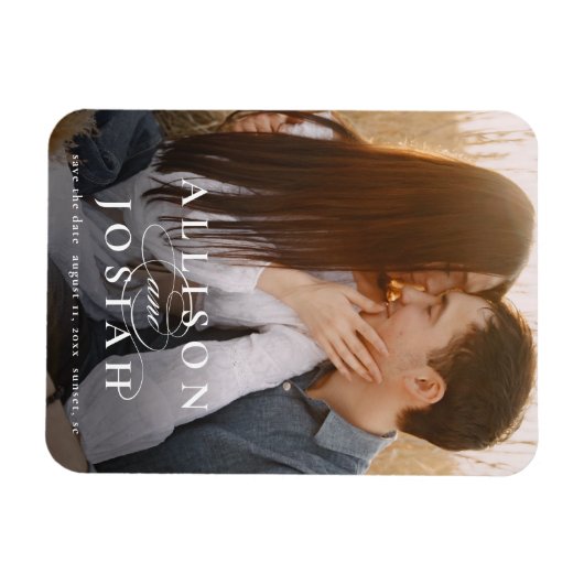 タイポグラフィクラシック写真ウェディング日付を保存 マグネット (横)