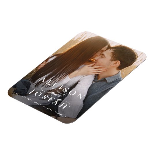 タイポグラフィクラシック写真ウェディング日付を保存 マグネット (左側)