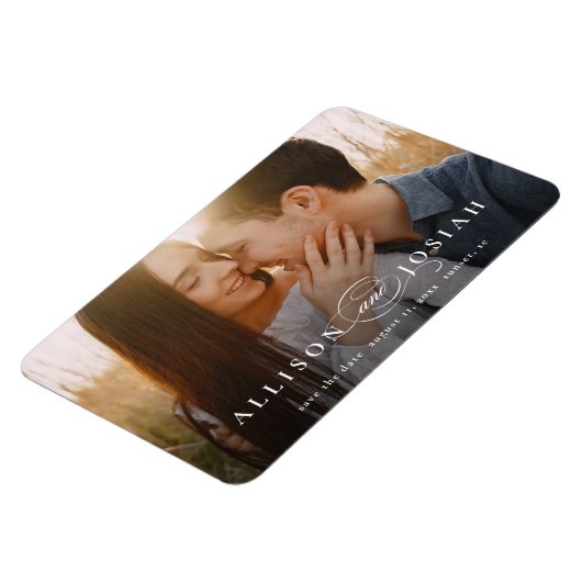 タイポグラフィクラシック写真ウェディング日付を保存 マグネット (左側)