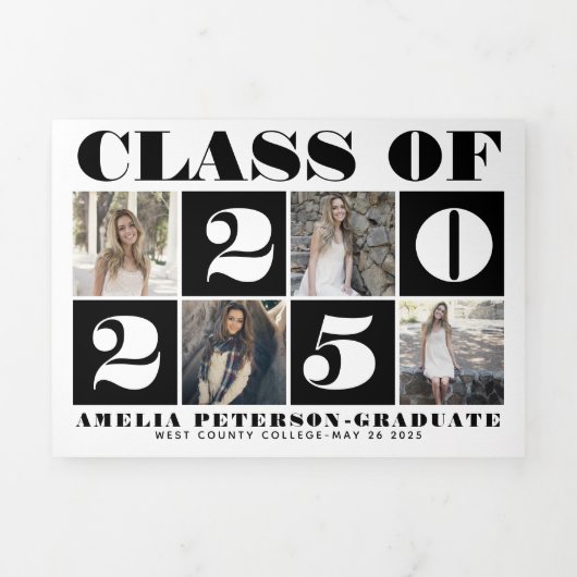 タイポグラフィクラスの2025 photo collage白黒 三つ折り案内状 (カバー)