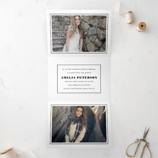 タイポグラフィクラスの2025 photo collage白黒 三つ折り案内状 (内部)