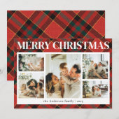 タイポグラフィクラスプレイドフォトコラージュクリスマス シーズンカード (正面/裏面)