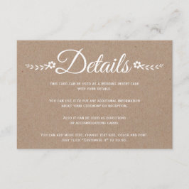 タイポグラフィクラフト紙結婚の詳細挿入 エンクロージャーカード