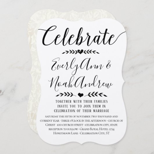 タイポグラフィクラフト紙結婚式招待状 招待状 (正面/裏面)