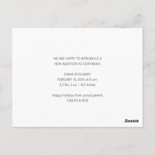 タイポグラフィクリスマス誕生日発表カード ポストカード (裏面)