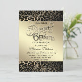 タイポグラフィクール金ゴールドブラックヒョウ甘い16 招待状 (スタンド正面)