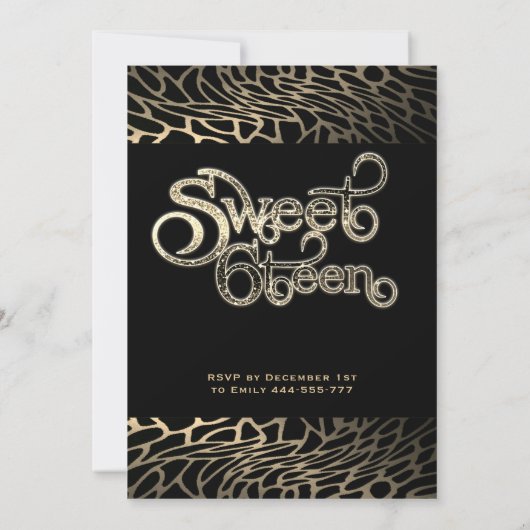 タイポグラフィクール金ゴールドブラックヒョウ甘い16 招待状 (裏面)