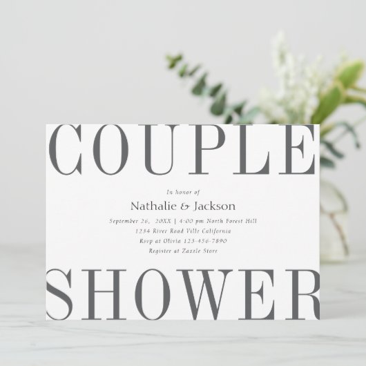 タイポグラフィグシンプルレーカップルのシャワーブライダル 招待状 (スタンド正面)