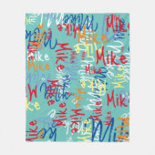 タイポグラフィグラフィティネームアロバーティール(緑がかった色)ブルー フリースブランケット (正面)