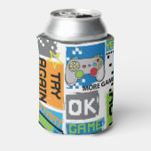 タイポグラフィゲームのピクセルよくはしゃぐ:背景。 缶クーラー (缶裏面)