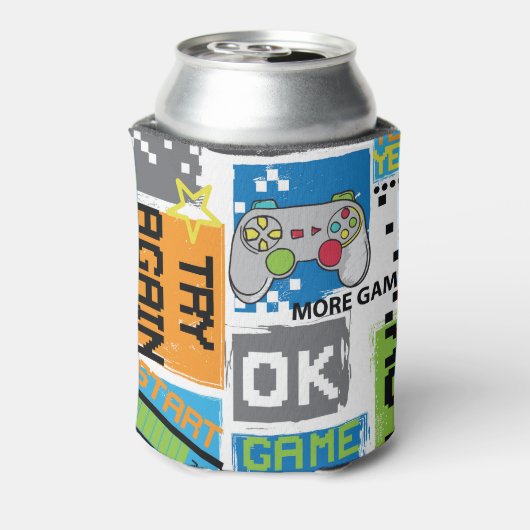 タイポグラフィゲームのピクセルよくはしゃぐ：背景。 缶クーラー (缶裏面)