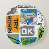 タイポグラフィゲームのピクセルプリント。ゲームイラストレーション。ボク ラウンドクッション (裏面)